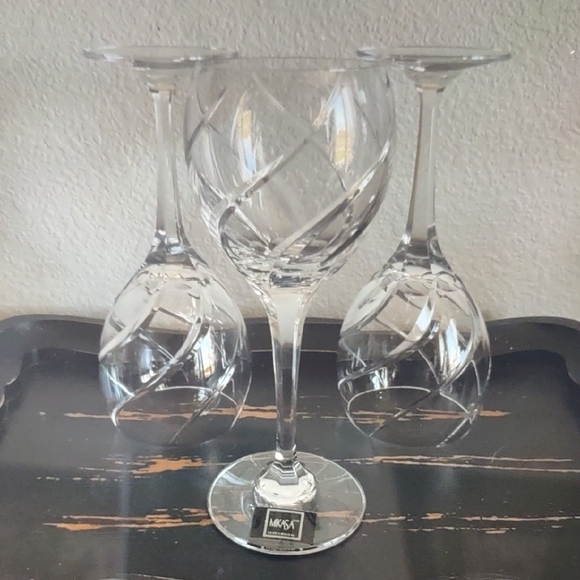 (New) Mikasa Clear Olympus Grande Swirl Design Crystal Wine Glass Set of 3 - Picture 3 of 5